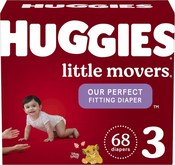 Baby Diapers Size 3 (16-28 lbs), 68 Ct, Huggies Little Movers Size 3 (68 Count)
