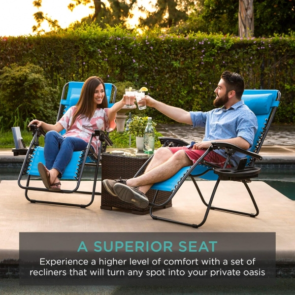 Amazon Basics Outdoor Textilene Adjustable Zero Gravity Folding Reclining Lounge Chair with Pillow, 26", Black