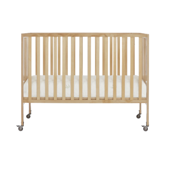 Dream On Me Full Size 2 in 1 Folding Stationary Side Crib with Dream On Me Spring Crib and Toddler Bed Mattress, Twilight Natural Crib + Mattress