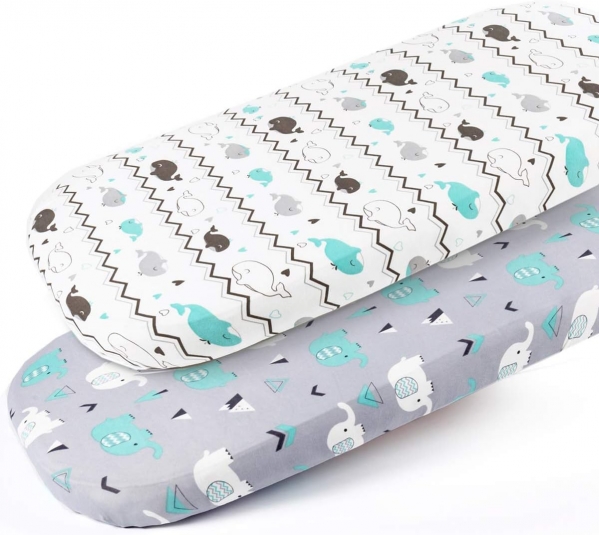 Stretch Fitted Bassinet Sheet Set BROLEX 2 Pack Cradle Sheets for Bassinet Pad/Mattress,Unisex Boys Girls,Ultra Soft,Elephant Whale