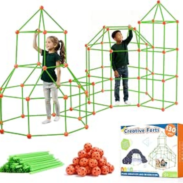 Fort Building Kit for Kids Glow in The Dark - Starry Sky Forts - 100 Pieces - Toys for 3+ Years Old Boys Girls - Play Tent Tower Indoor & Outdoor