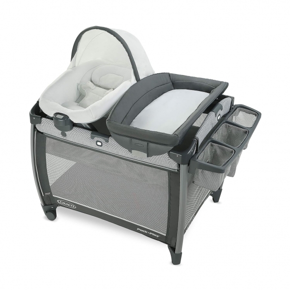 Graco Pack 'N Play Quick Connect DLX Playard | Includes Portable Seat & Rapid Remove Fabrics for Easy Cleaning, Ellison W/ Rapid Remove Fabrics Ellison