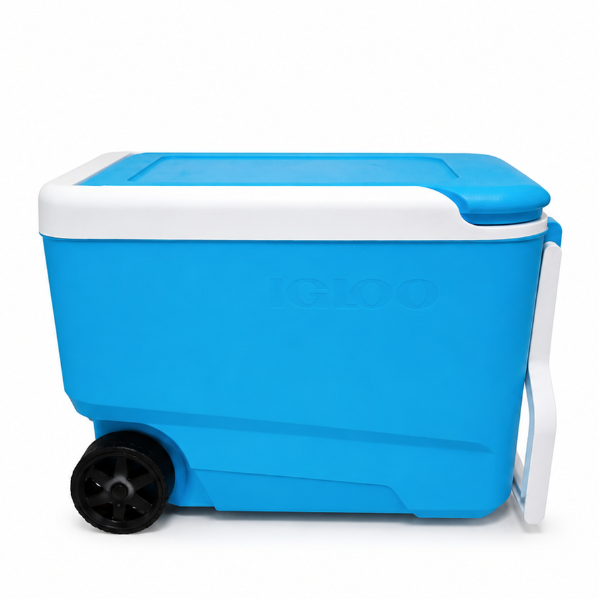 Blue 38QT Hard Sided Cooler with Wheels and Handle, Camping Ice Chest with Wheels, Portable Cooler, Ideal for Beach Trips, Picnics or Fishing.