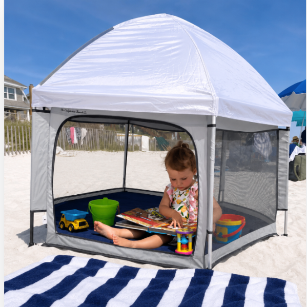 Baby Play Yard Outdoor Baby Playpen with Canopy Beach Tent for Kids and Toddlers Portable Lightweight Pop Up Pack and Play Playards with Travel Bag,61"*61"*49.2" Grey