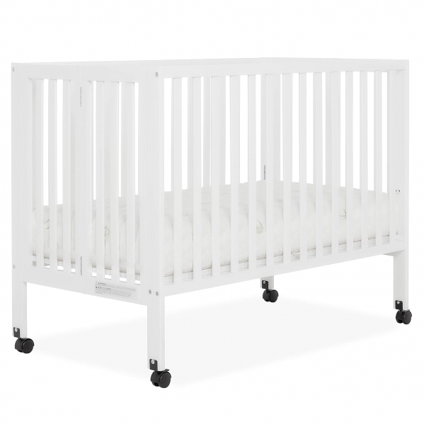 Dream On Me Quinn Full-Size Folding Crib in White, Removeable Wheels & Foam 2-in-1 Breathable Twilight 5" Spring Coil Crib and Toddler Bed Mattress Firm