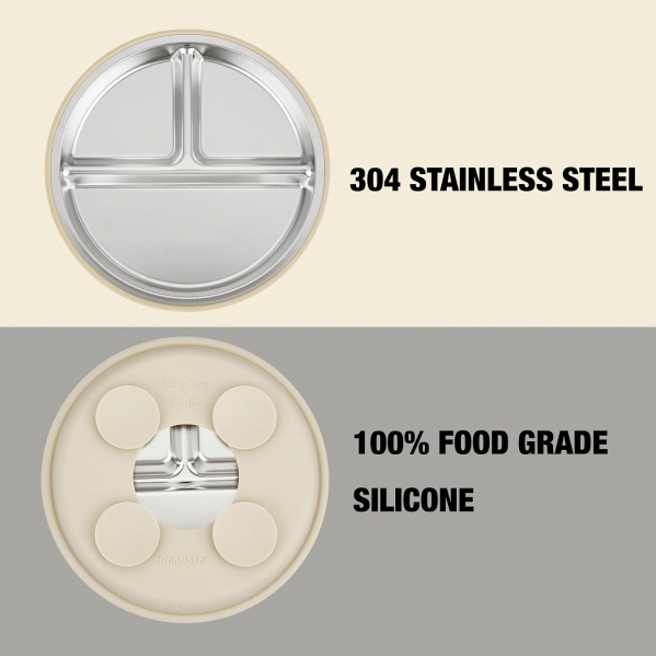 PandaEar 3 Pack Stainless Steel Baby Suction Plates, Divided Toddler Plate for Baby Led Weaning Supplies, Non-Slip Toddler Baby Feeding Set Dishwasher Safe (Blue/Green/Brown) Blue/Green/Brown WIthout Lids