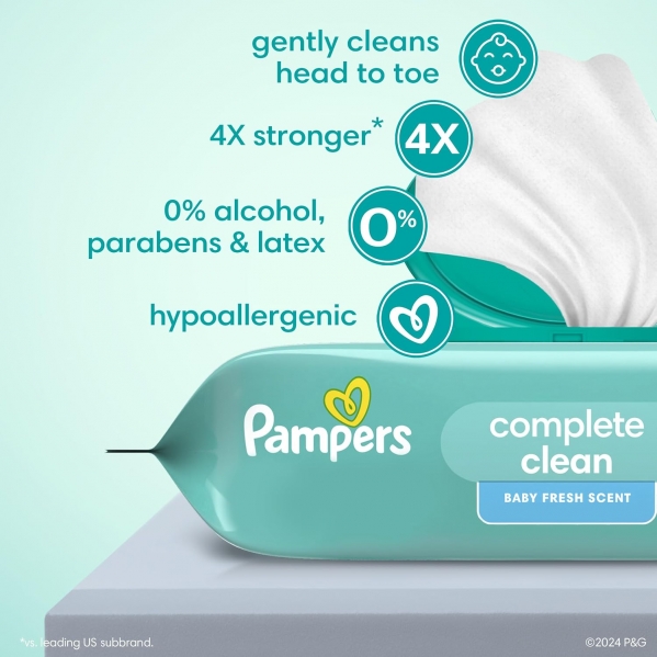 Pampers Baby Wipes, Complete Clean Baby Fresh Scented Wipe, Gently Cleans Head to Toe, 864 Total (12 Flip-Top Packs) Baby Fresh 72 Count (Pack of 12)