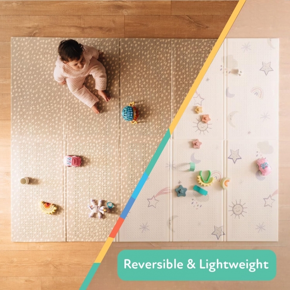 Nuby Reversible Baby Floor Mat - Foldable and Lightweight Baby Play Mat for Floor - Easy Storage and Travel - Rainbow