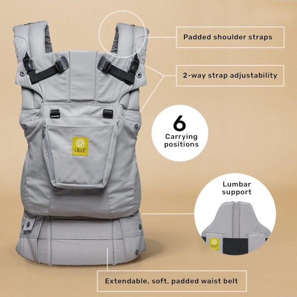 LÍLLÉbaby Complete All Original Ergonomic 6-in-1 Baby Carrier Newborn to Toddler - with Lumbar Support - for Children 7-45 Pounds - 360 Degree Baby Wearing - Inward and Outward Facing - Stone Grey