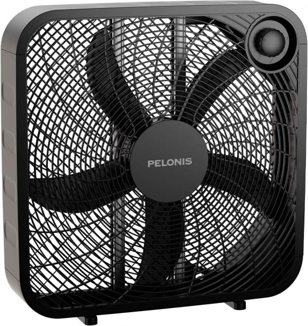 PELONIS 3-Speed Box Fan for Full-Force Circulation with Air Conditioner, Upgrade Floor Fan, Black, PFB50A2ABB-V Box Fan Black