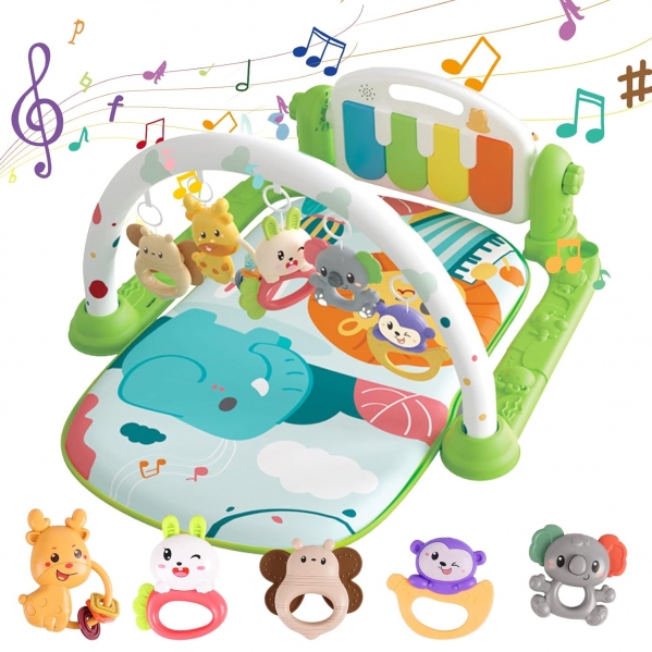 Baby Gyms Play Mats, Kick and Play Piano Gym Mats Detachable Tummy Time Mat with Music and Lights Musical Electronic Learning Toys, Activity Center for Infants Toddlers (Green)