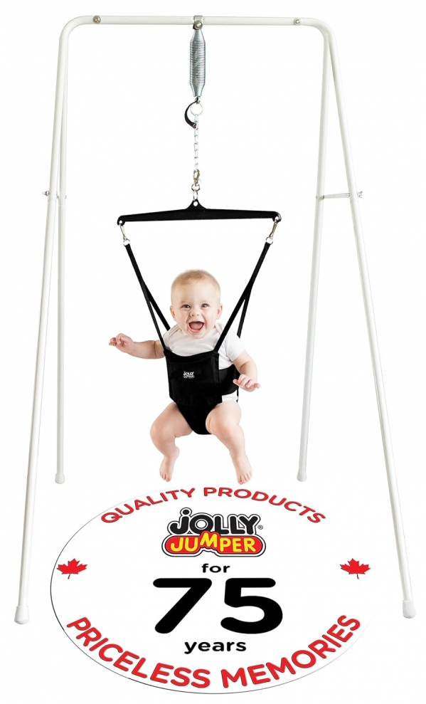 **Classic** - Carbon Black Saddle - The Original Jolly Jumper with Stand. Trusted by Parents to Provide Fun for Babies and to Create Cherished Memories for Families for Over 75 Years.