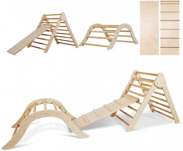 3 in 1 Foldable Triangle Ladder,pikler Triangle Climber with ramp,Indoor Montessori Climbing Toys ,Climbing Toys for Toddlers 1-3,Pikler Gym Set with Climbing Triangle/Arch/Ramp (Wood)