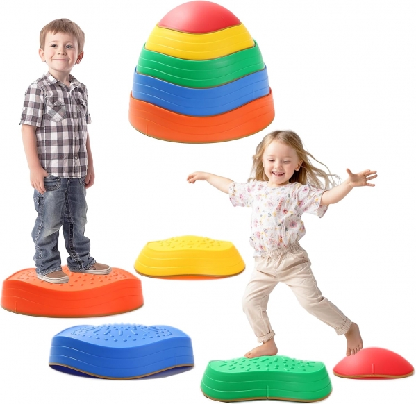 Balance Stepping Stones for Kids 5pcs Non-Slip River Stones Obstacle Course Play Indoor and Outdoor Coordination Game Sensory Toys Toddler Ages 3 4 5 6 7 8+
