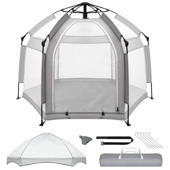 Palopalo Pop Up Baby Playpen with UPF50+ Canopy & Mosquito Net, Indoor & Outdoor Foldable Play Pen for Babies and Toddlers, Portable Baby Beach Tent with Travel Bag, Pop Up Pack and Play Yard, Grey Playpen Only 59*43''