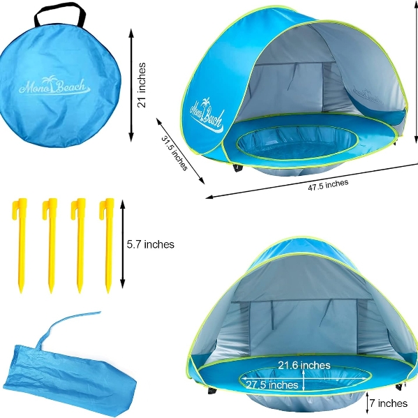 Baby Beach Tent, MANP Pop Up Beach Tent UPF 50+ Protection Pop Up Beach Shade Sun Shelter, Portable Kids Beach Tent Waterproof with Carrying Bag for 2-3 Person for Adults Baby Kids Outdoor