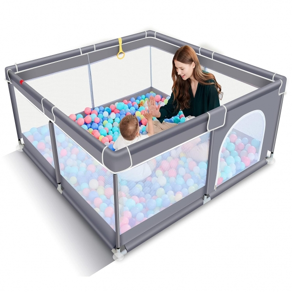 TODALE Baby Playpen for Toddler, Large Baby Playard, Indoor & Outdoor Kids Activity Center with Anti-Slip Base, Sturdy Safety Play Yard with Soft Breathable Mesh, Playpen for Babies(Gray,50”×50”) Grey
