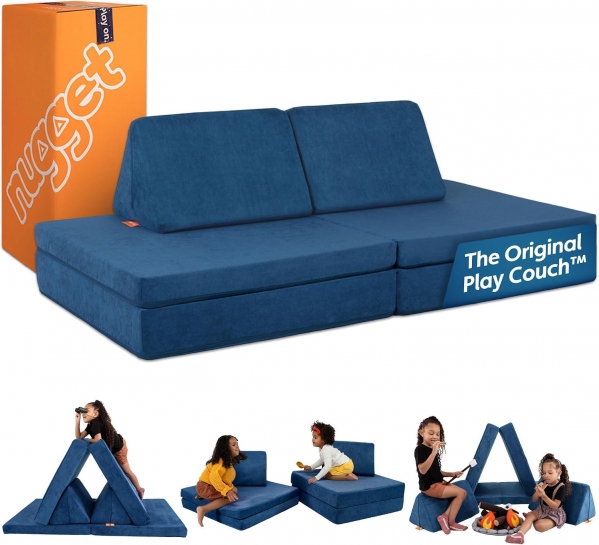Nugget - The Original Play Couch for Kids - Modular Foam Children's Sofa for Playroom, Imagination, & Creative Open Ended Play - Washable & Convertible Playroom Furniture, Blueridge Double-brushed Blueridge