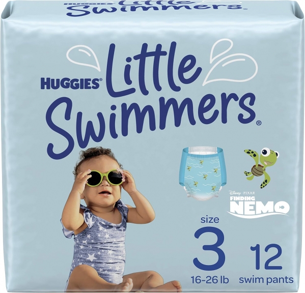 Huggies Little Swimmers Disposable Swim Diapers, Swimpants, Size 3 Small (16-26 lb.), 12 Ct. (Packaging May Vary)