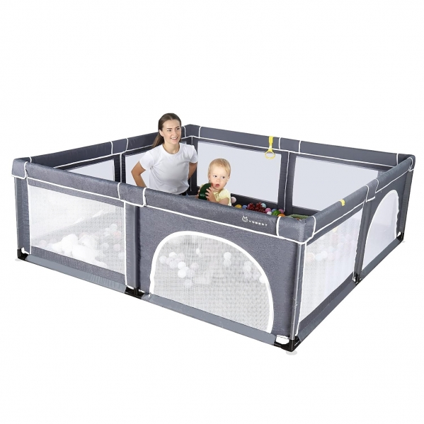 YOBEST Baby Playpen, Extra Large Playpen for Toddlers, Indoor & Outdoor Kids Activity Center with Gate, Sturdy Safety Baby Play Yard Fence, Baby Fence Play Area for Babies, Toddler, Infants Dark grey 200