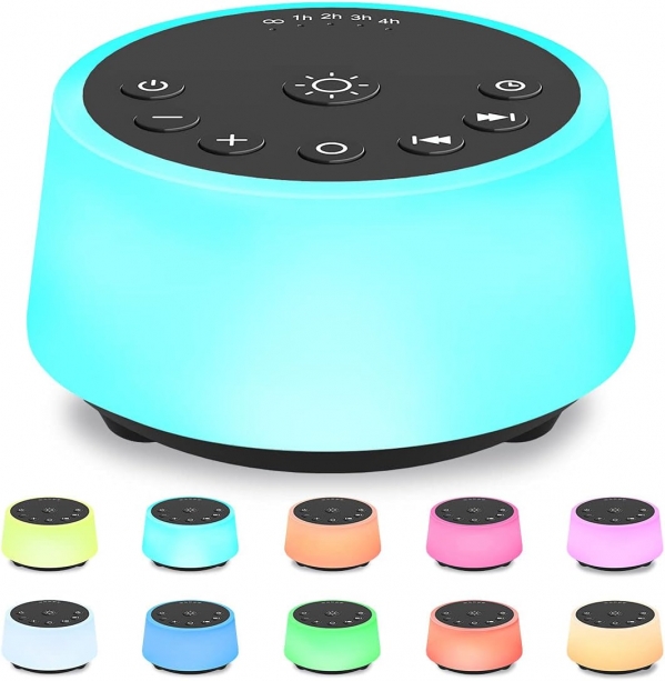 Color Noise Sound Machines with 10 Colors Night Light 25 Soothing Sounds and Sleep White Noise Machine 32 Volume Levels 5 Timers Adjustable Brightness Memory Function for Adults Kids Baby (Black)