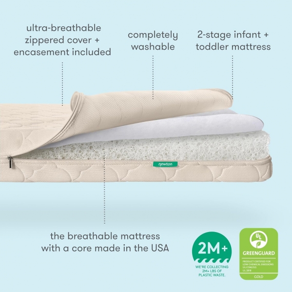 Newton Baby Crib Mattress and Toddler Bed - Ultra-Breathable Proven to Reduce Suffocation Risk, Washable Core & Cover, 2-Stage, Deluxe 5.5" Thick - Sandstone