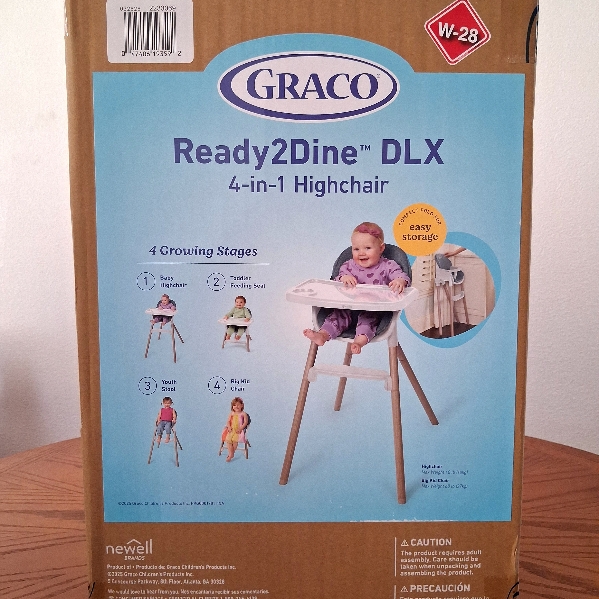 Graco Ready2Dine 4-in-1 Highchair, Portable High Chair with 4 Growing Stages, Foldable Baby High Chair, Toddler Feeding Seat, Youth Stool, and Big Kid Seat, Linden 4-in-1 DLX Linden