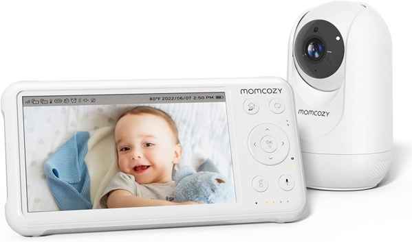 Momcozy Video Baby Monitor, 1080P 5" HD Baby Monitor with Camera and Audio, Infrared Night Vision, 5000mAh Battery, 2-Way Audio, Wide-angle View Temperature Sensor Lullabies and 960ft Range Ideal Gift BM01 with 1 camera