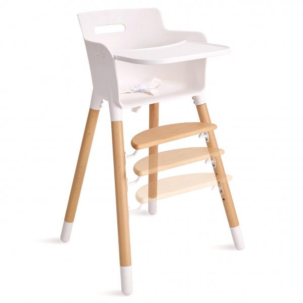 Baby High Chair, Wooden High Chairs for Babies & Toddlers, Highchair with Adjustable Footrest, Solid Beech Wood, Removable Tray, Ergonomic Seat Back, Easy to Assemble & Clean, White