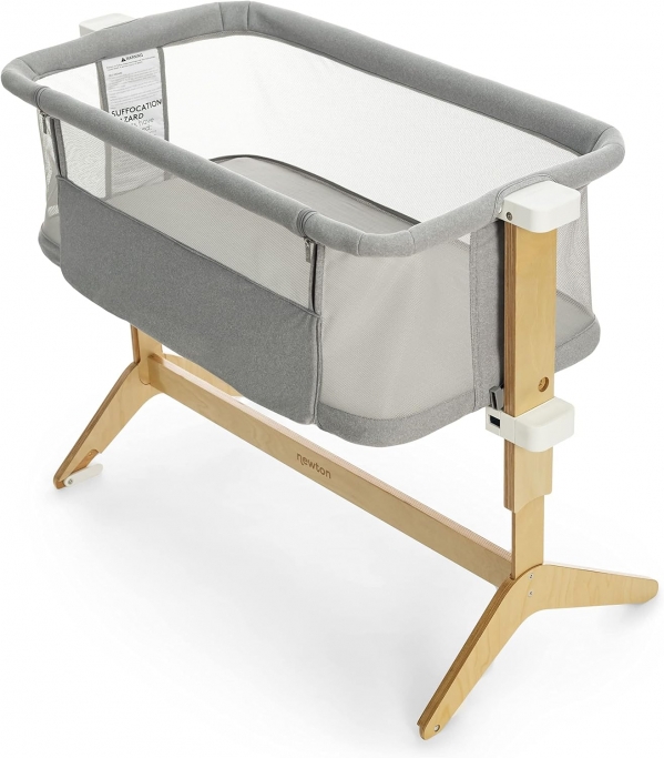 Newton Baby Bassinet & Bedside Sleeper with Mattress & Sheet - 100% Breathable & Washable, Removable Dual-Layer Cover | Solid Birch Frame Adjustable Height & Infant Access Opening | Bedside Bassinet