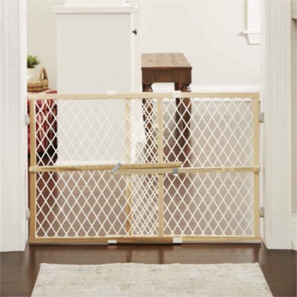 Toddleroo by North States 42” wide Diamond Mesh Baby Gate: Installs in seconds. Pressure Mount. Fits 26.5" - 42" wide. (23” tall, Sustainable Hardwood)