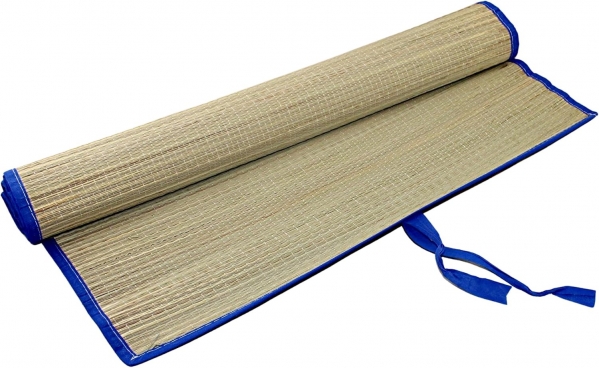 Set of 2 Natural Straw Beach Mats 24" x 72" - Multi-Purpose, Portable & Eco-Friendly - Perfect for Yoga, Picnics, Camping Festivals & Outdoor Activities … Blue