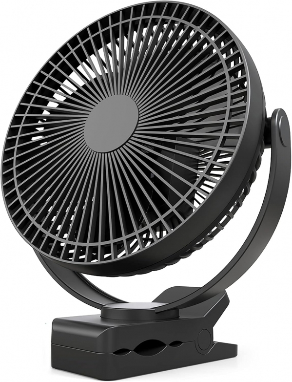 10000mAh Portable Clip on Fan, 8 inch Rechargeable Battery Operated Fan, 24 Hours Work Time, Quiet USB Fan, 4 Speeds Personal Fan, Ideal for Outdoor Camping Golf Cart Home Office Black