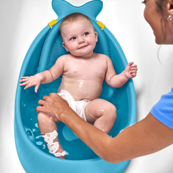 Skip Hop Baby Bath Tub, 3-Stage Smart Sling Tub, Moby, White White Tub