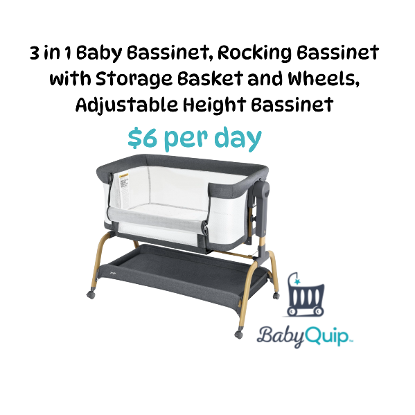 3 in 1 Baby Bassinet, Rocking Bassinet with Storage Basket and Wheels, Adjustable Height Bassinet Bedside Sleeper, Easy Folding Portable Crib for Newborn