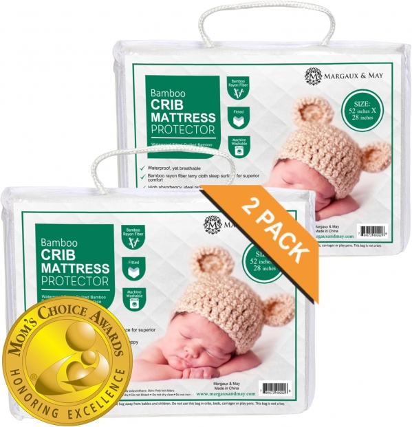Crib Mattress Protector Pad 2 Pack - Ultra-Soft Waterproof Breathable Premium Bamboo Rayon - Noiseless Fitted Dryer Safe Cover for Crib. High Absorbency Oeko-TEX Certified MARGAUX & MAY 2 Pack Standard Size 52 inches X 28 inches