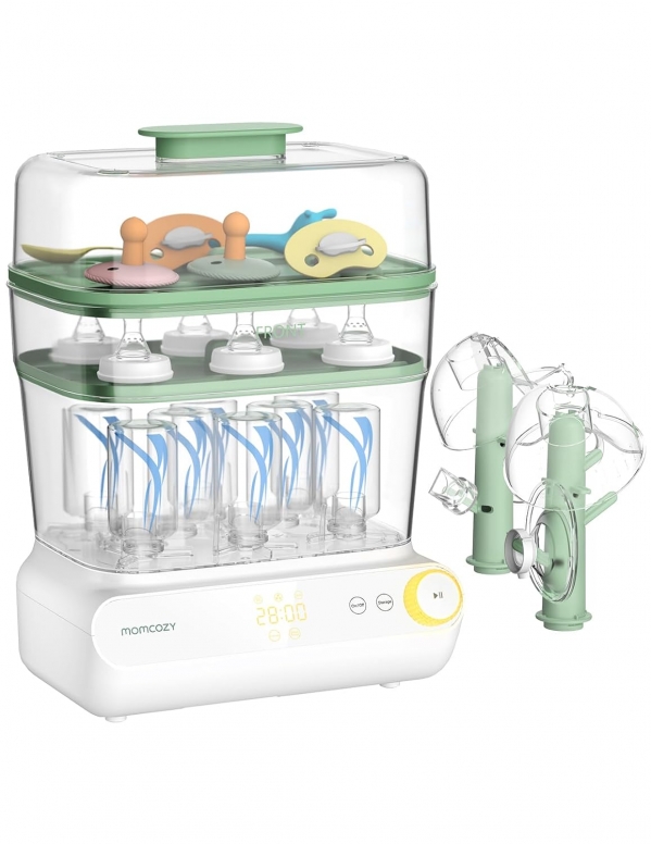 Momcozy 3 Layers Large Bottle Sterilizer and Dryer, Fast Sterilize and Dry, Universal Bottle Sterilizer for All Bottles & Breast Pump Accessories, Touch Screen & Auto-Off Bottle Sanitizer Green