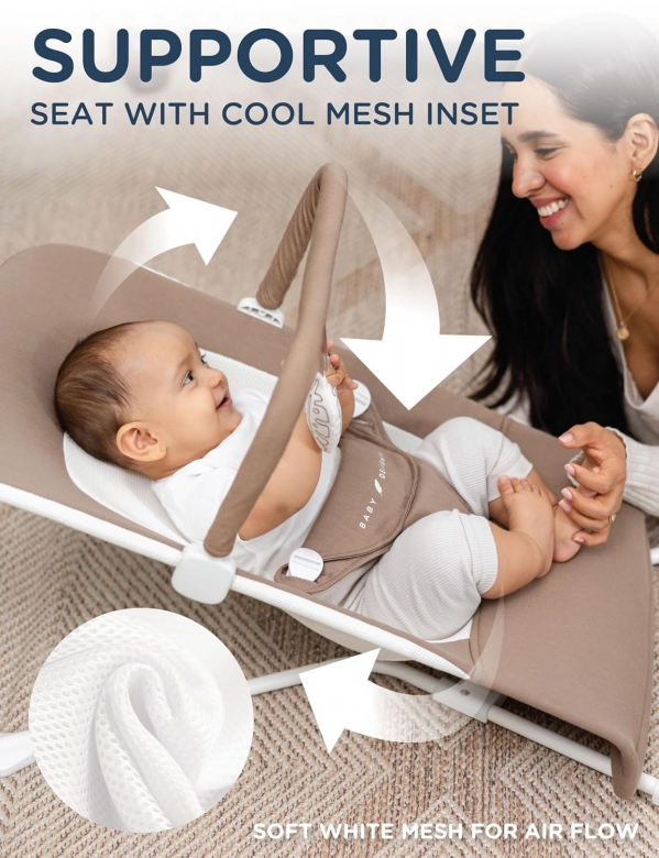 Baby Delight Highland Organic Baby Bouncer | Infant | 0 – 6 Months | 3-Position Recline | Organic Mocha