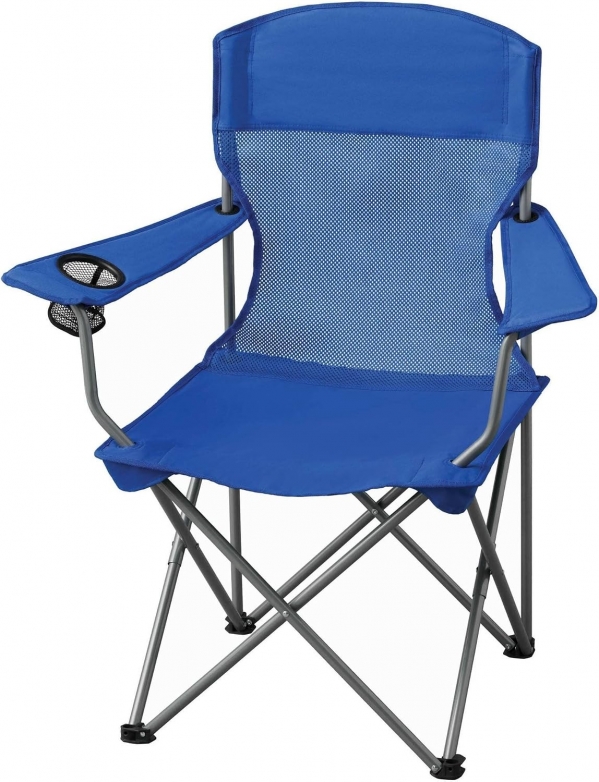 0zark Trail Blue Basic Mesh Folding Camp Chair with Cup Holder, Carrying Bag Included