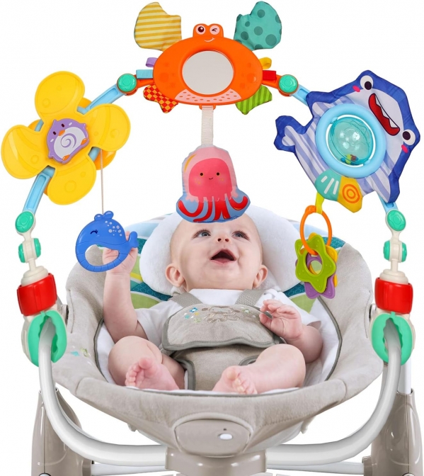 | Adjustable Stroller Arch Toy for Baby - Baby Bjorn Bouncer Toy Bar - Stroller Toys - Car Seat Toys for Babies 0 3 6 12 Months (Marine Creatures)
