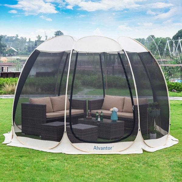 Alvantor Screen House Room Outdoor Camping Tent Canopy Gazebos 4-15 Person for Patios, Instant Pop Up Tent, Not Waterproof Beige 10'x10'