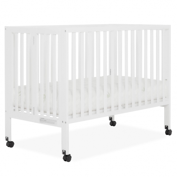 Dream On Me Quinn Full-Size Folding Crib I Removeable Wheels I Modern Nursey I Adjustable Mattress Support I Patent Folding System, White , 54x31x46 Inch (Pack of 1)