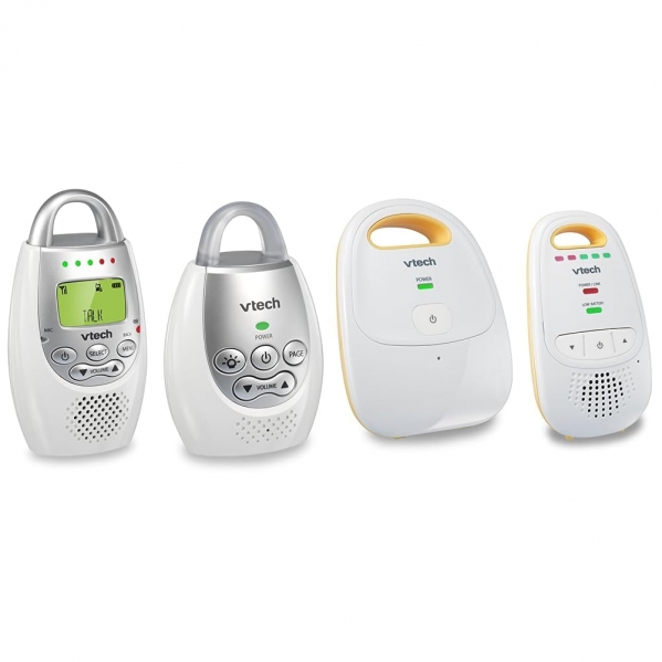 VTech DM221 Audio Baby Monitor, White/Silver & DM111 Upgraded Audio Baby Monitor. 1 Parent Unit with Rechargeable Battery, Best-in-Class Long Range