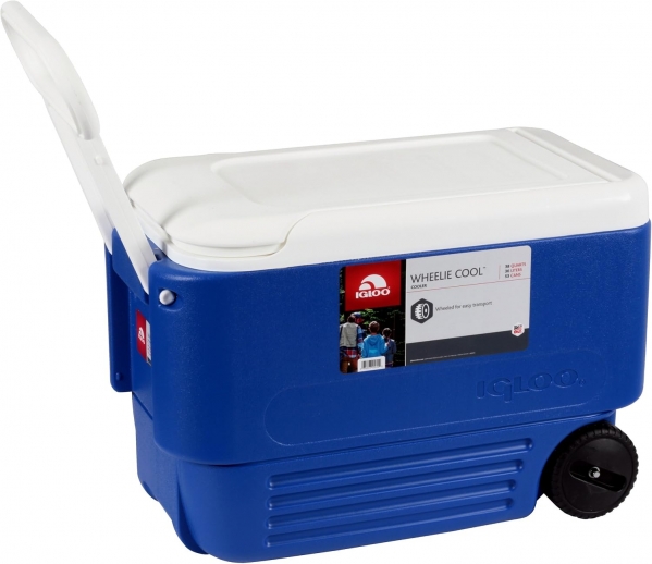 Ice - Cooler 38 Quart Rolling Ice Chest With Wheels. This Ice Box Is The Best Way To Keep Food, Beer & Drinks Cool For Outdoor Party, Camping, Travel, Picnic, Fishing, Bbq, Beach, Sports & Pool.