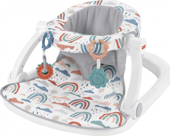 Fisher-Price Portable Baby Chair Sit-Me-Up Floor Seat with Developmental Toys & Machine Washable Seat Pad, Rainbow Showers One Size Rainbow Showers