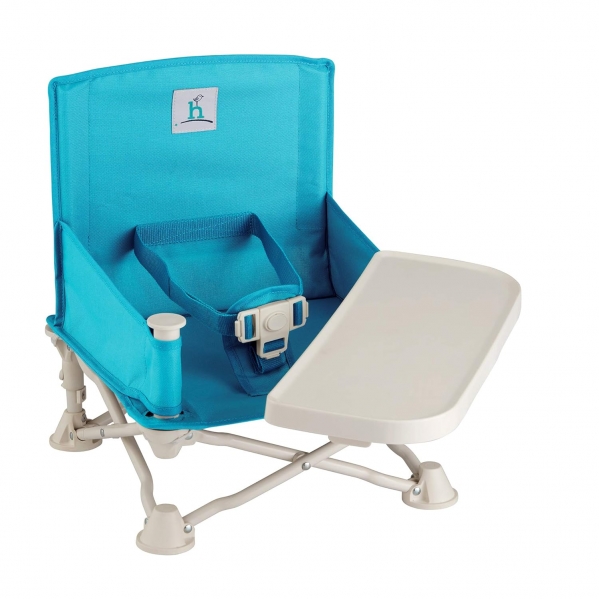 hiccapop Omniboost Travel Booster Seat with Tray for Baby | Folding Portable High Chair for Eating, Camping, Beach, Lawn, Grandma’s | Tip-free Design Straps to Kitchen Chairs - Go-anywhere High Chair.