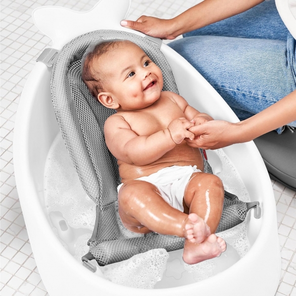 Skip Hop Baby Bath Tub, 3-Stage Smart Sling Tub, Moby, White White Tub