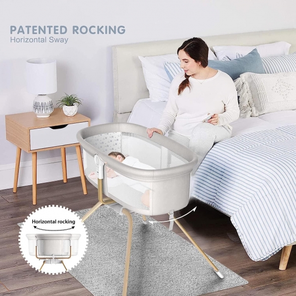 ANGELBLISS 3 in 1 Rocking Bassinet & Baby Bassinet Bedside Crib, One-Second Convert Travel Portable Bassinet Newborn Baby (White)