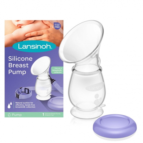 Lansinoh Silicone Breast Pump for Breastfeeding with Suction Base, 4 Ounces, Portable and Lightweight, Includes Neck Strap and Protective Lid, 1 Count Manual Breast Pump