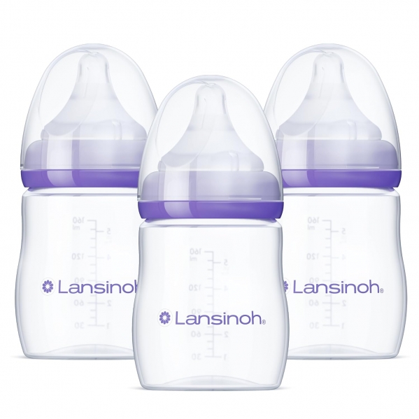 Lansinoh Anti-Colic Baby Bottles for Breastfeeding Babies, 5 Ounces, 3 Count